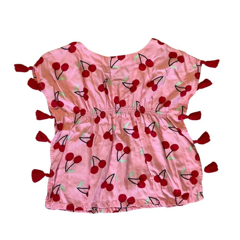 Cat & Jack Girls Swimsuit Cover-up 18M Cherry Print Tassels Pink and Red - Picture 2 of 6